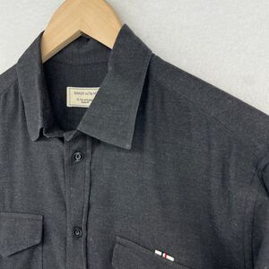 MAISON KITSUNE Shirt Mens 40 Flannel Work Button Up Cotton Charcoal Gray